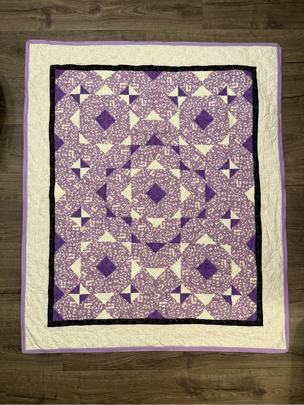 Handmade Purple Patchwork Quilt - Cozy Floral Design